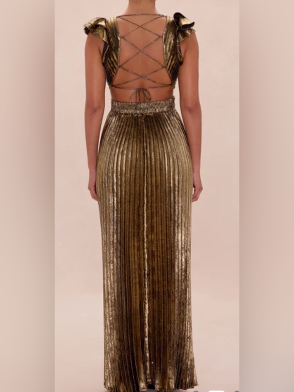 Fashion Nova Gold Metallic Pleated Maxi Dress - Picture 2 of 2